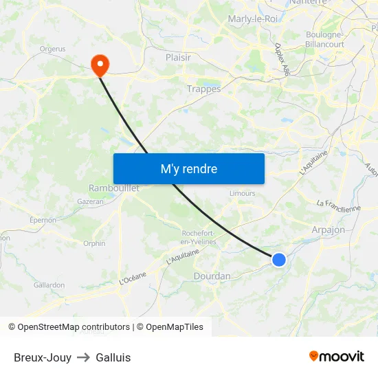 Breux-Jouy to Galluis map