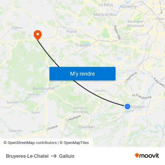 Bruyeres-Le-Chatel to Galluis map