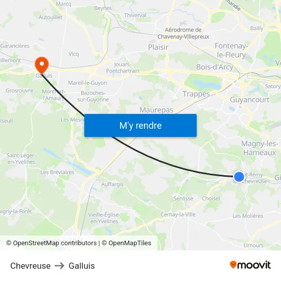 Chevreuse to Galluis map