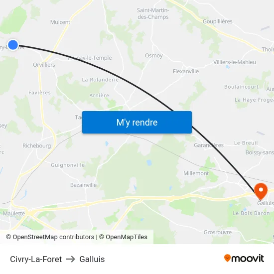 Civry-La-Foret to Galluis map