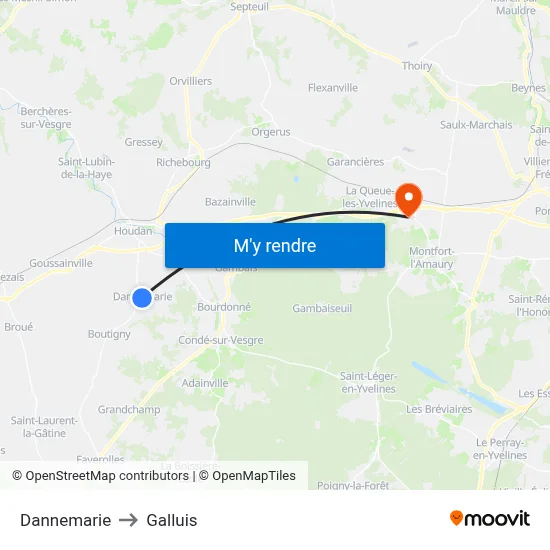 Dannemarie to Galluis map