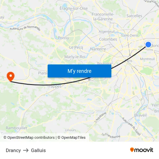 Drancy to Galluis map