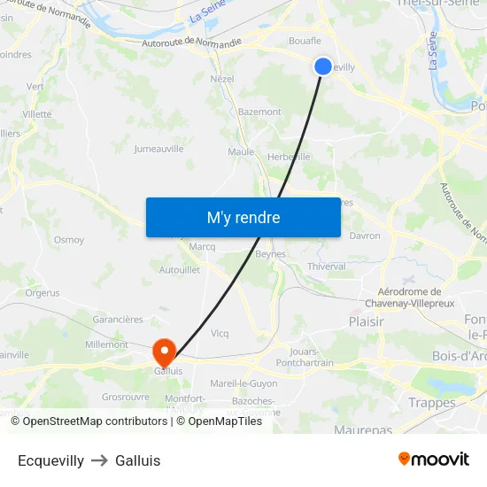 Ecquevilly to Galluis map