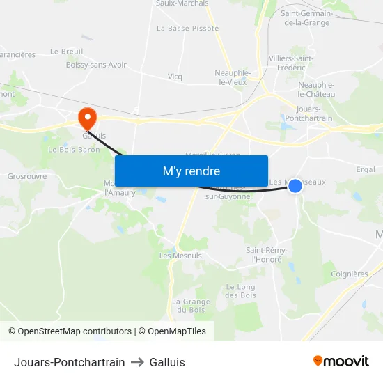 Jouars-Pontchartrain to Galluis map