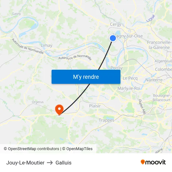 Jouy-Le-Moutier to Galluis map