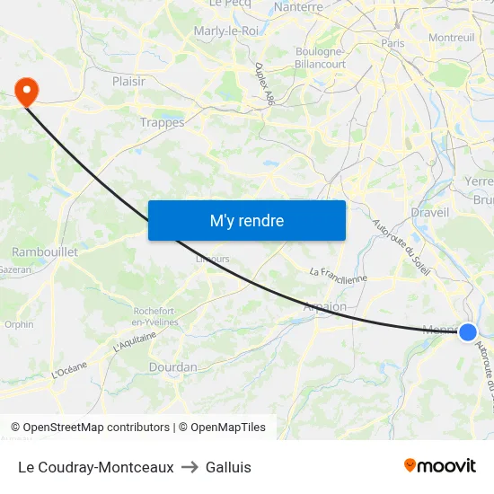 Le Coudray-Montceaux to Galluis map