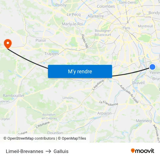 Limeil-Brevannes to Galluis map