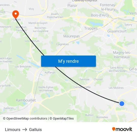 Limours to Galluis map