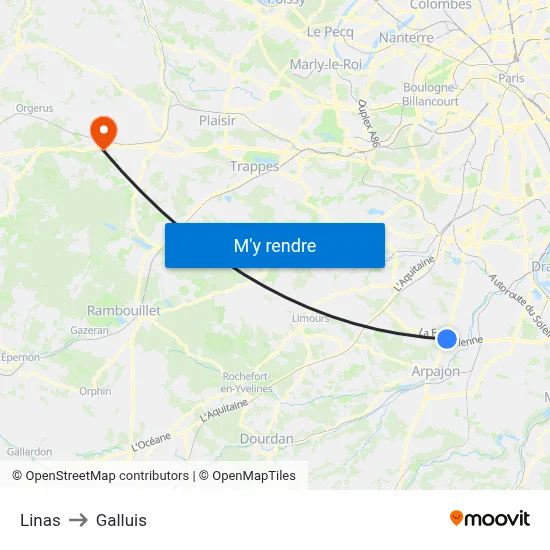 Linas to Galluis map