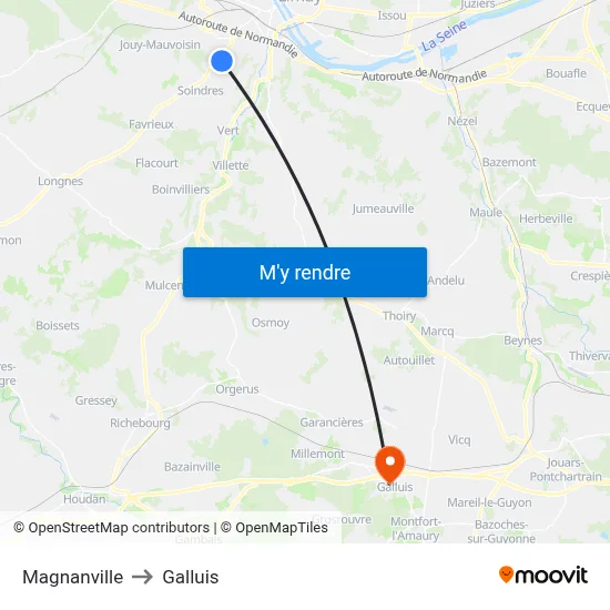 Magnanville to Galluis map