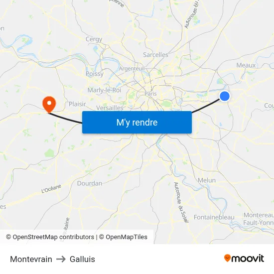 Montevrain to Galluis map