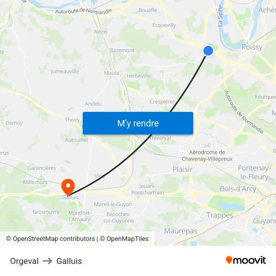 Orgeval to Galluis map