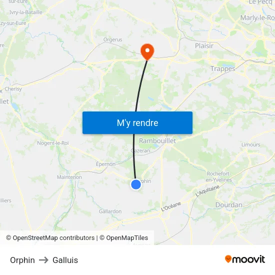 Orphin to Galluis map