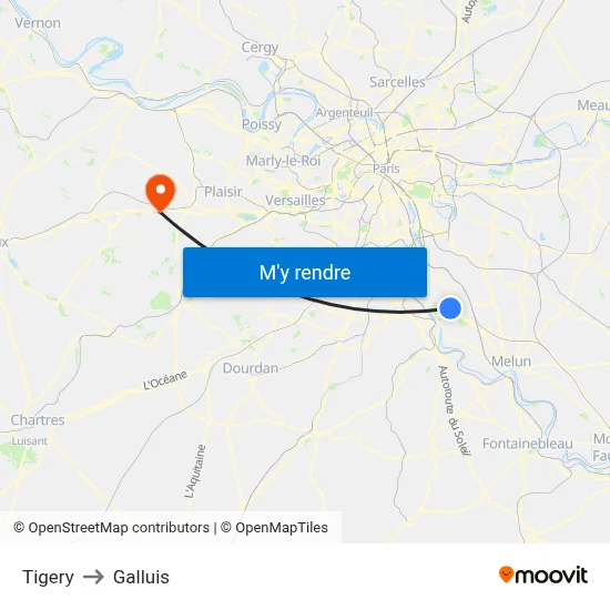 Tigery to Galluis map