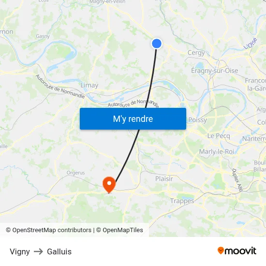 Vigny to Galluis map