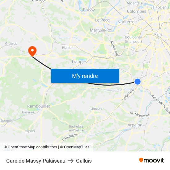 Gare de Massy-Palaiseau to Galluis map