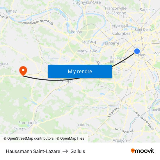 Haussmann Saint-Lazare to Galluis map