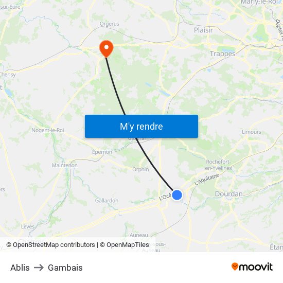 Ablis to Gambais map