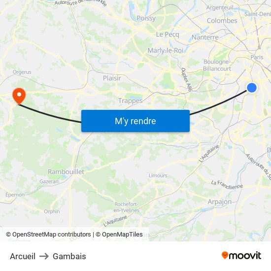 Arcueil to Gambais map