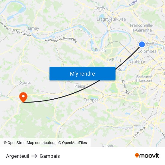Argenteuil to Gambais map