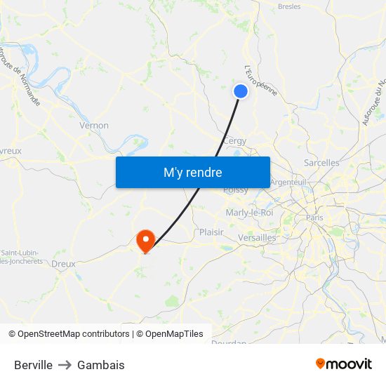 Berville to Gambais map