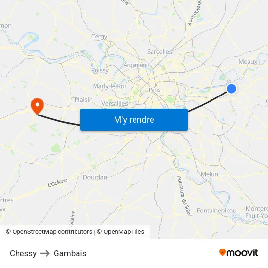 Chessy to Gambais map
