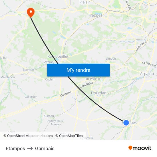 Etampes to Gambais map