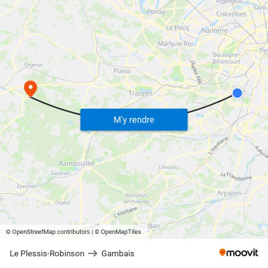 Le Plessis-Robinson to Gambais map