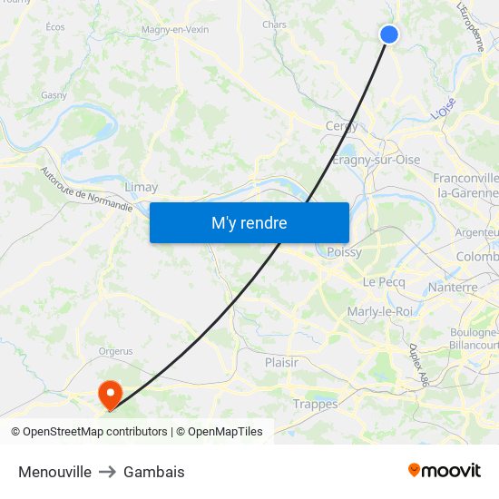 Menouville to Gambais map