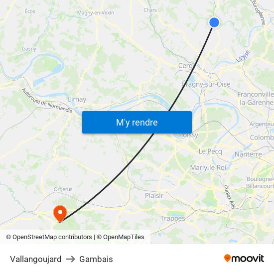 Vallangoujard to Gambais map