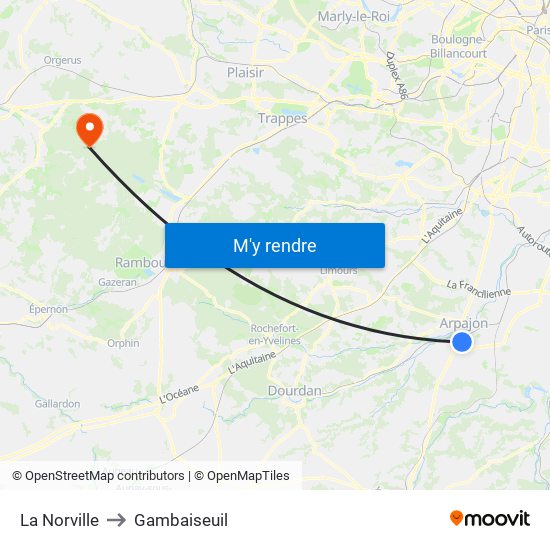 La Norville to Gambaiseuil map