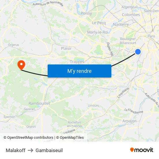 Malakoff to Gambaiseuil map