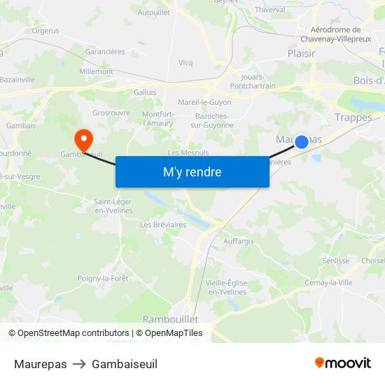 Maurepas to Gambaiseuil map