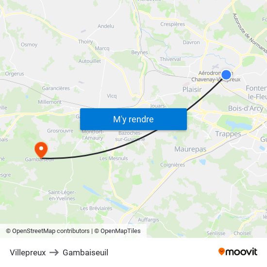Villepreux to Gambaiseuil map