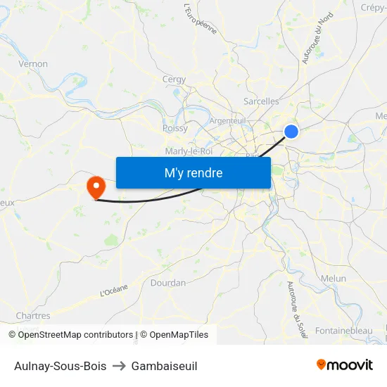 Aulnay-Sous-Bois to Gambaiseuil map