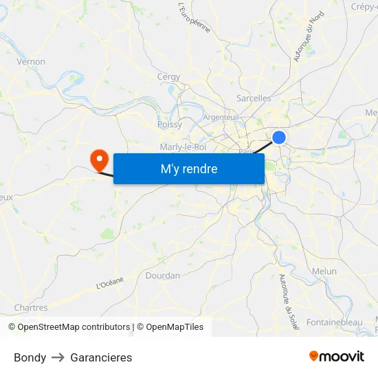 Bondy to Garancieres map