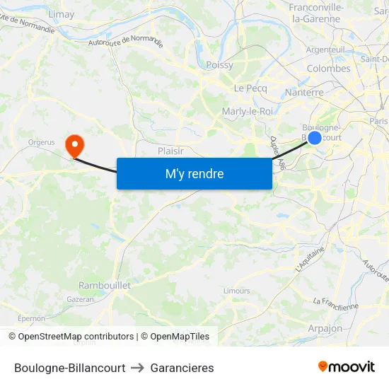 Boulogne-Billancourt to Garancieres map