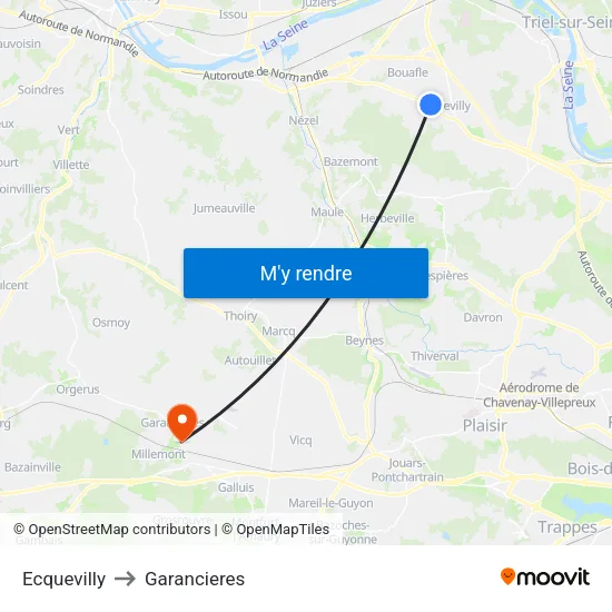 Ecquevilly to Garancieres map