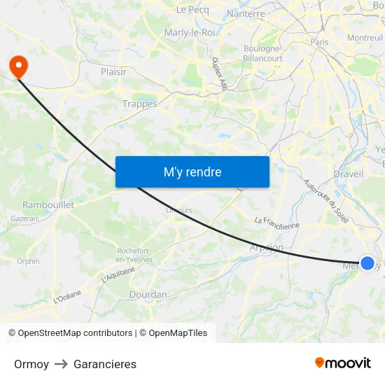 Ormoy to Garancieres map