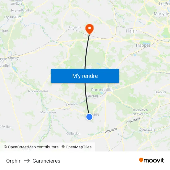Orphin to Garancieres map