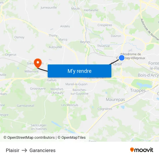 Plaisir to Garancieres map