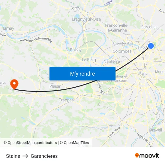 Stains to Garancieres map