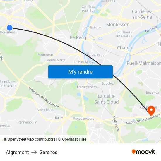 Aigremont to Garches map
