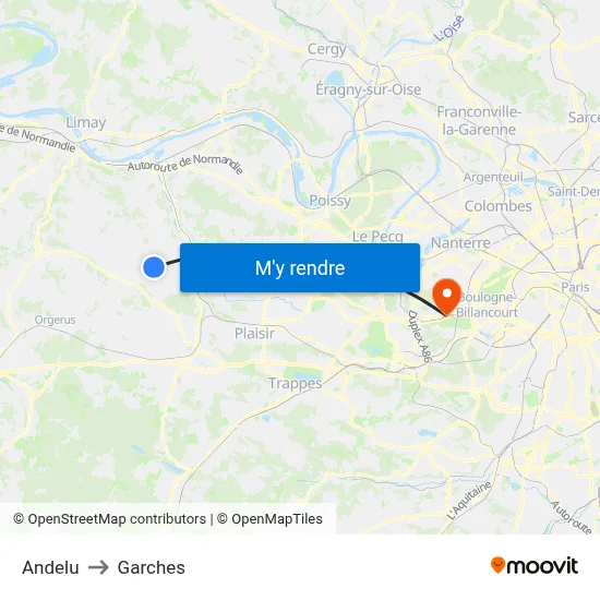 Andelu to Garches map