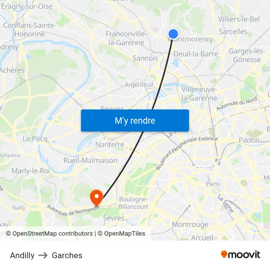 Andilly to Garches map