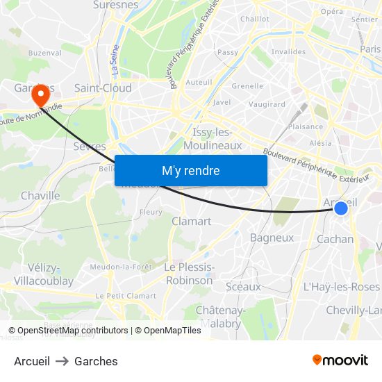 Arcueil to Garches map