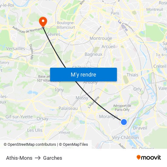 Athis-Mons to Garches map