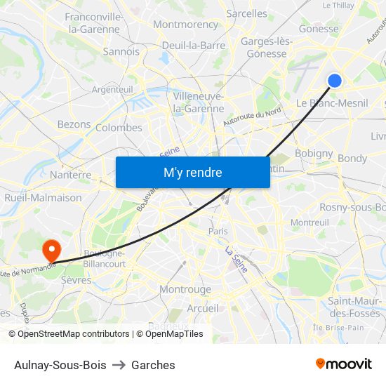 Aulnay-Sous-Bois to Garches map