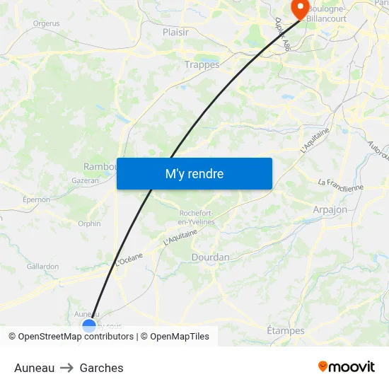 Auneau to Garches map