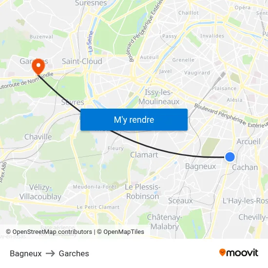 Bagneux to Garches map